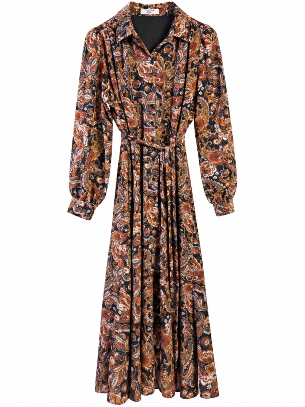 Suzy Shier – Paisley Belted Maxi Shirt Dress – Estimated Size L